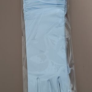 Elegant Light Blue Shirred Spandex Women's Above The Elbow Gloves